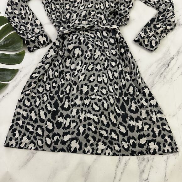 Diane Von Furstenberg DVF Womens Wrap Dress Size 2 Black Gray Leopard Print Silk - Picture 11 of 11
